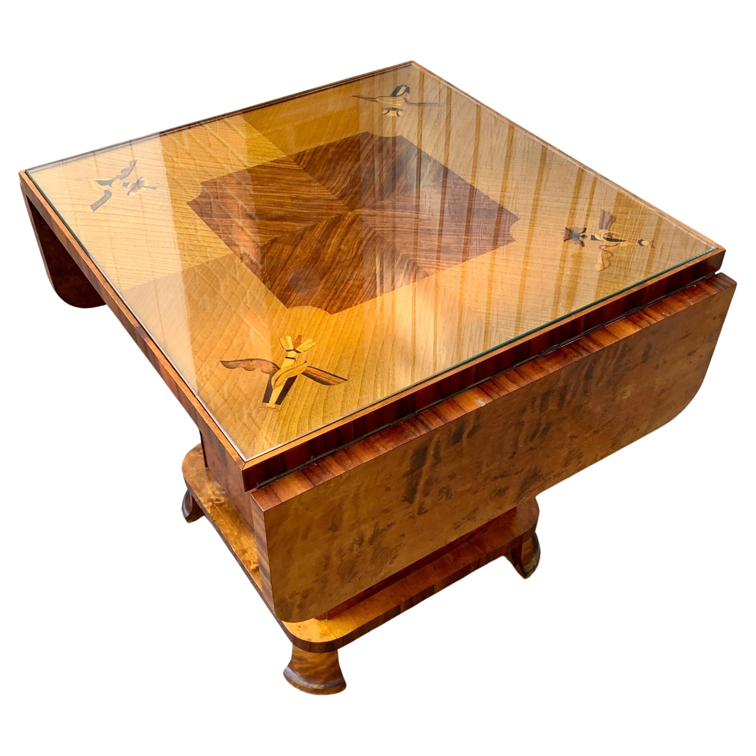Swedish Art Deco Birch and Marquetry Inlay Cocktail Table For Sale 2