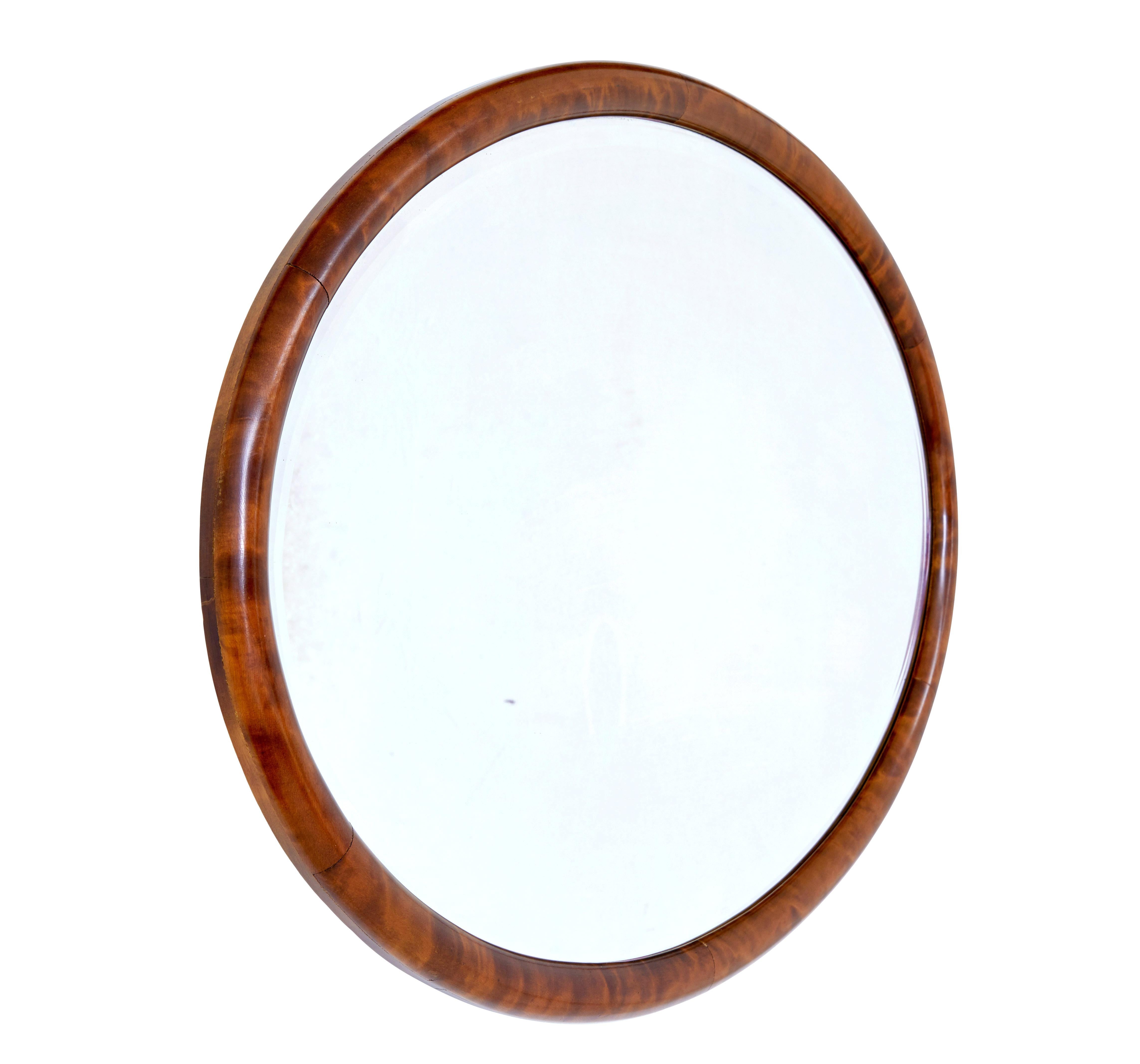Hand-Crafted Swedish Art Deco Birch Oval Mirror