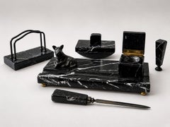 Swedish Art Deco Black Marble Desk Set with Terrier Sculpture, circa 1930