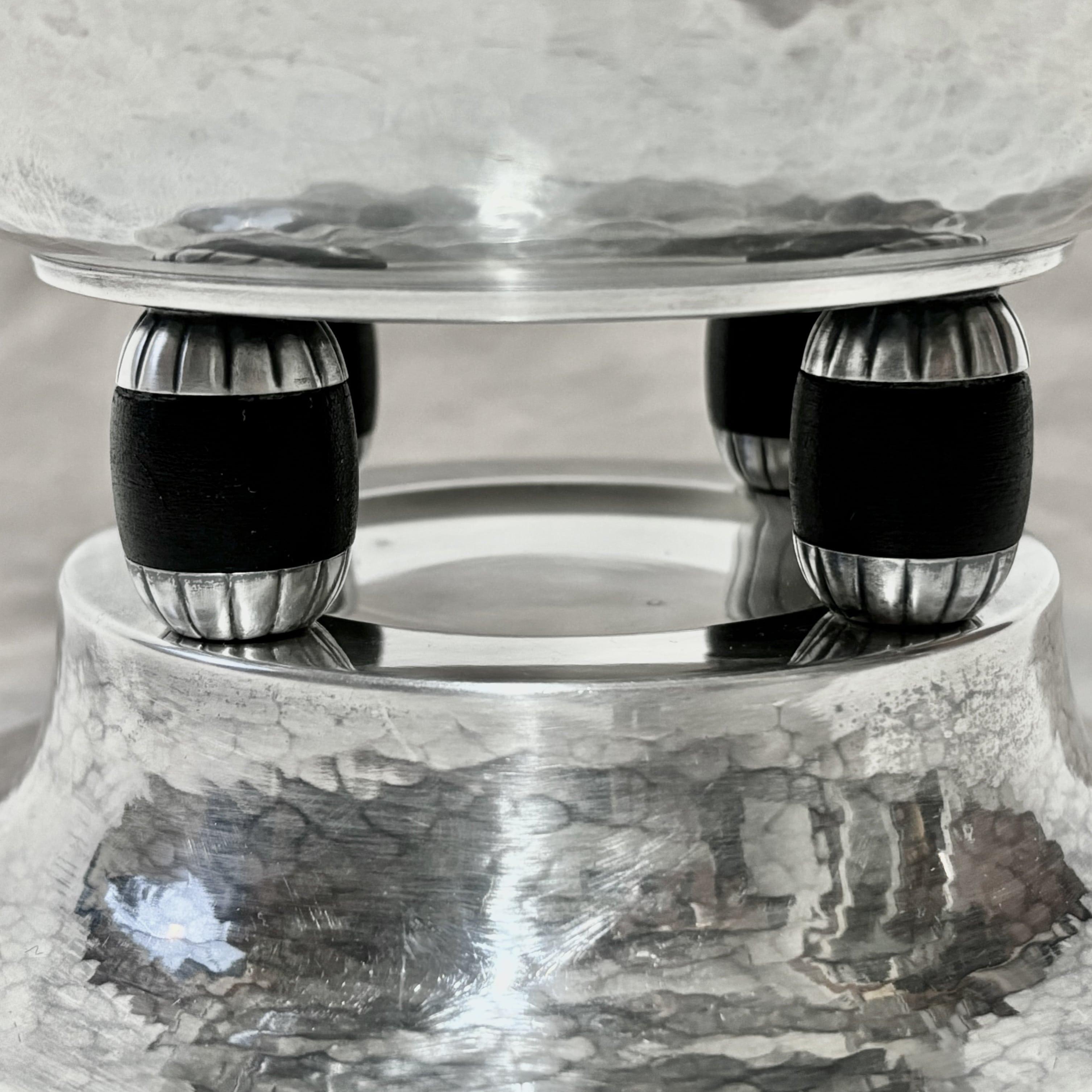 Swedish Art Deco bowl by GAB Eskilstuna, nickel silver and oak, 1930s For Sale 1