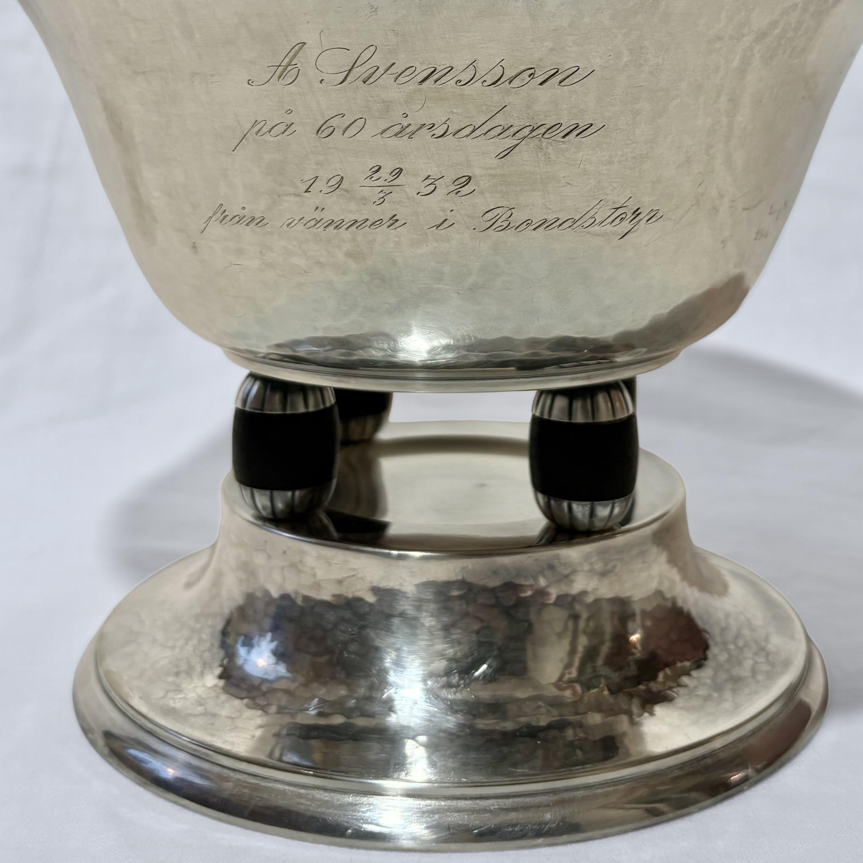 Swedish Art Deco bowl by GAB Eskilstuna, nickel silver and oak, 1930s For Sale 3