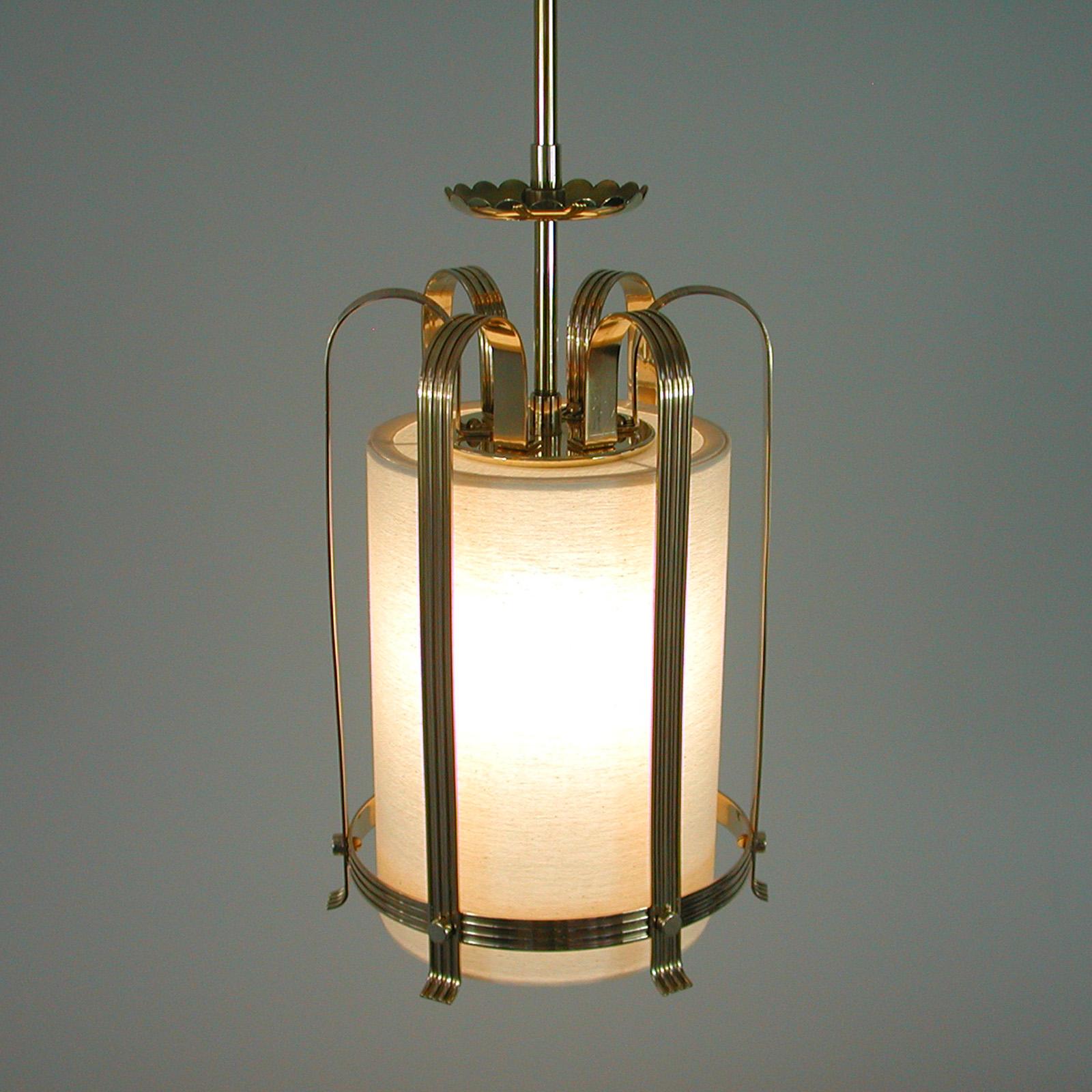 Swedish Art Deco Brass and Fabric Lantern, 1930s to 1940s 8