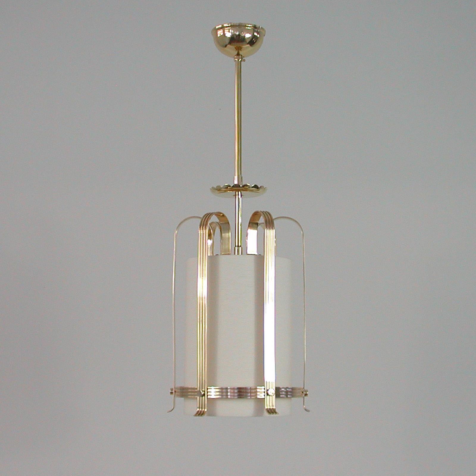 Swedish Art Deco Brass and Fabric Lantern, 1930s to 1940s In Good Condition In NUEMBRECHT, NRW