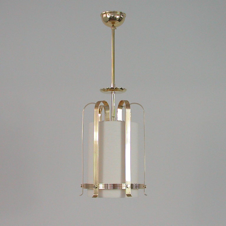 Swedish Art Deco Brass and Fabric Lantern, 1930s to 1940s In Good Condition For Sale In Nümbrecht, NRW