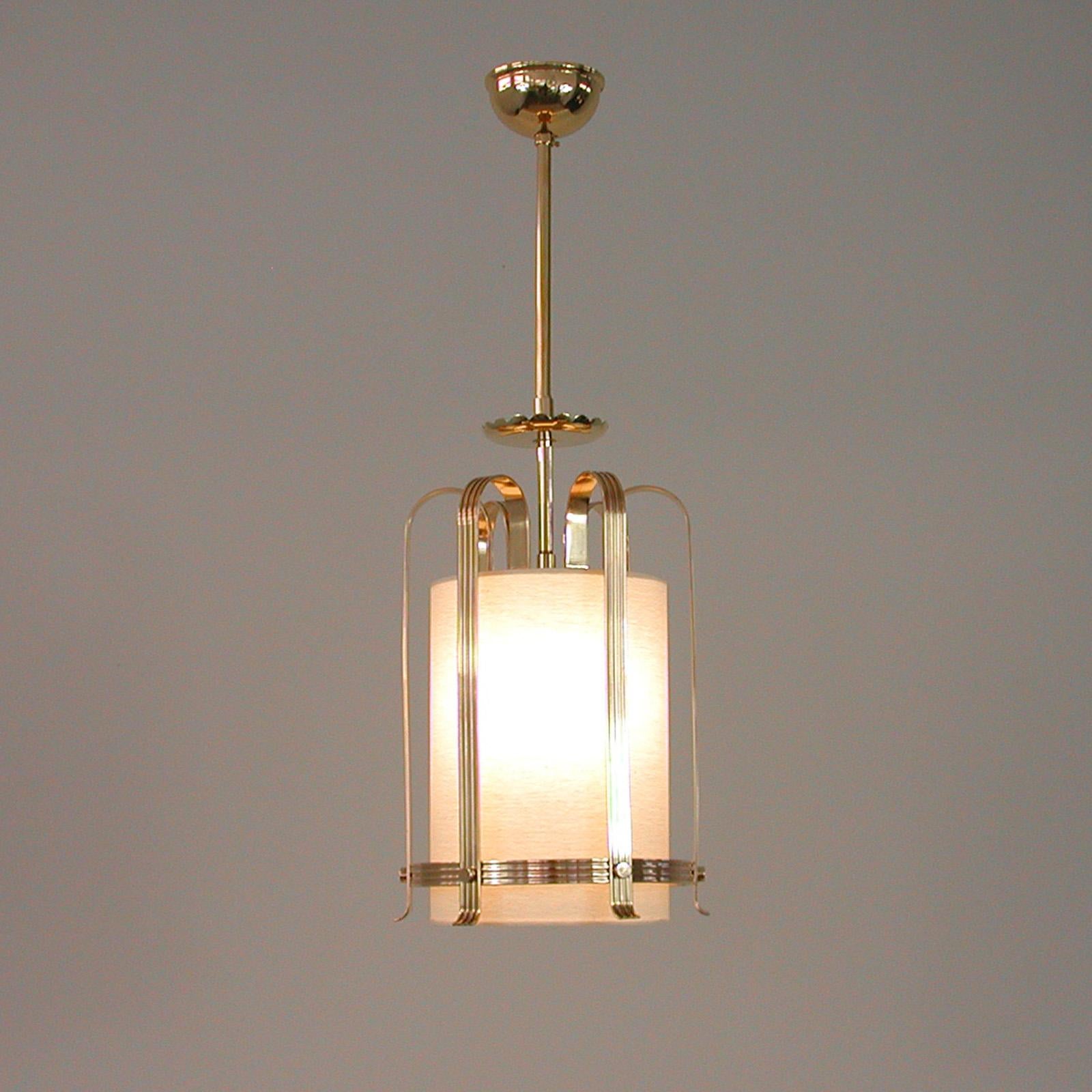 Mid-20th Century Swedish Art Deco Brass and Fabric Lantern, 1930s to 1940s