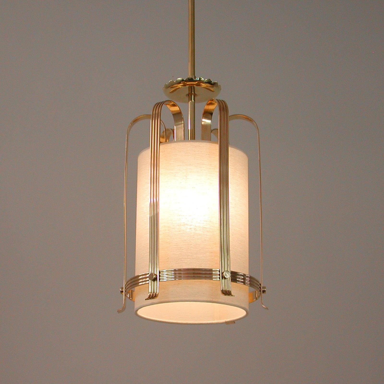 Swedish Art Deco Brass and Fabric Lantern, 1930s to 1940s 2