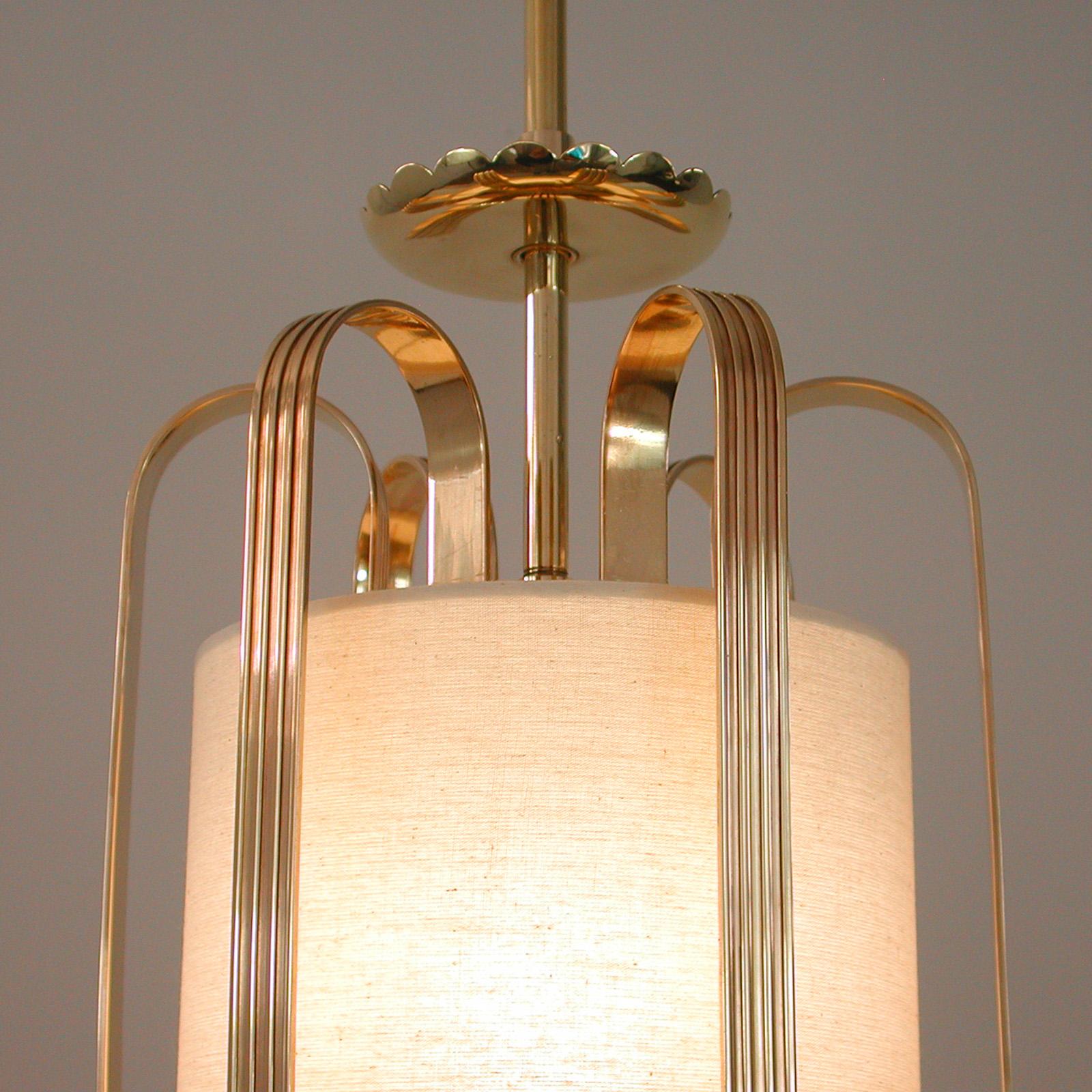 Swedish Art Deco Brass and Fabric Lantern, 1930s to 1940s 3