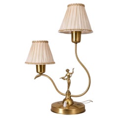 Lámpara de mesa Art Decó sueca de latón figurado de Ystad-Metall, años 30