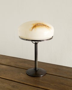 Swedish Art Déco Brass Table Lamp by Böhlmarks with a Painted Glass Shade 1930s