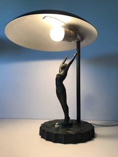 Swedish Art Deco Bronze and Steel Table Lamp