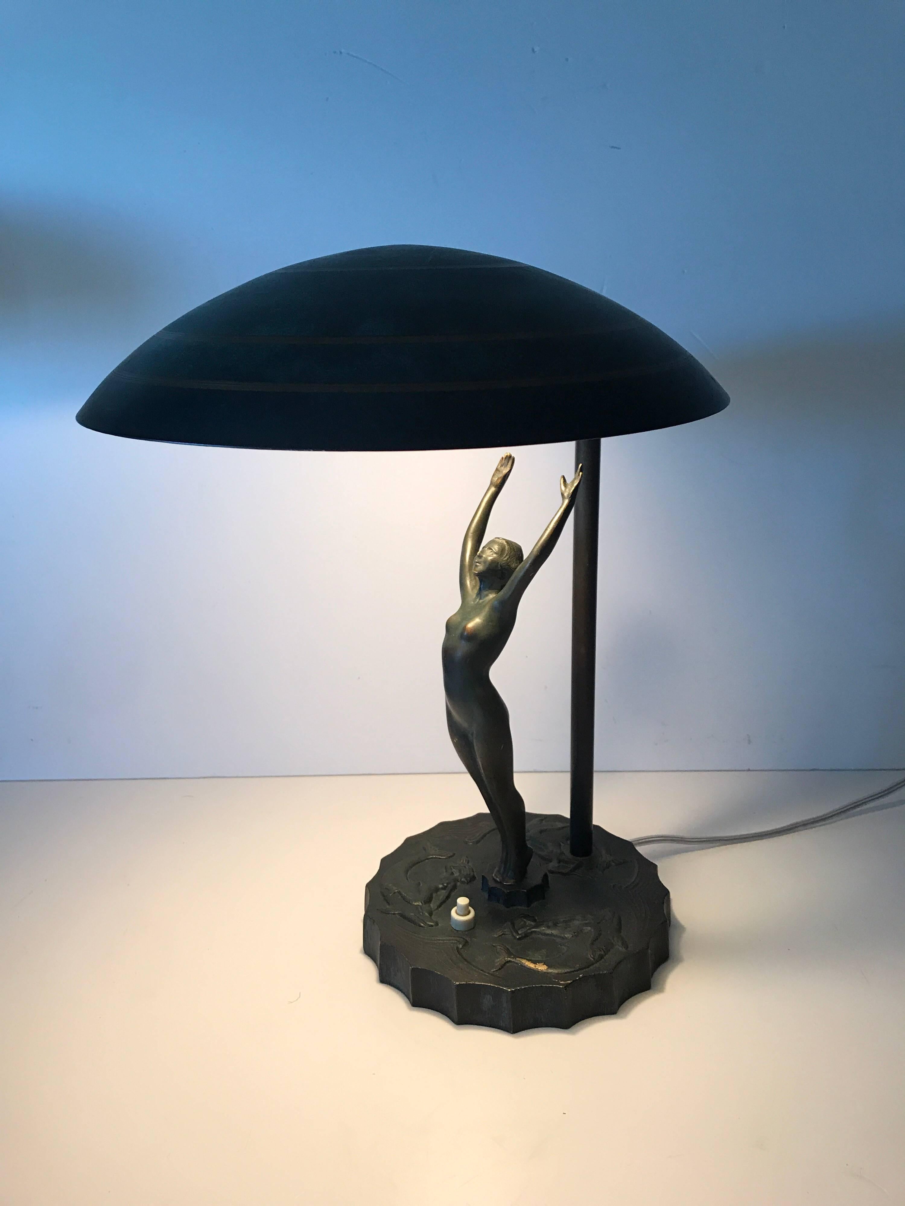 Swedish Art Deco Bronze and Steel Table Lamp  In Excellent Condition For Sale In Drottningholm, SE