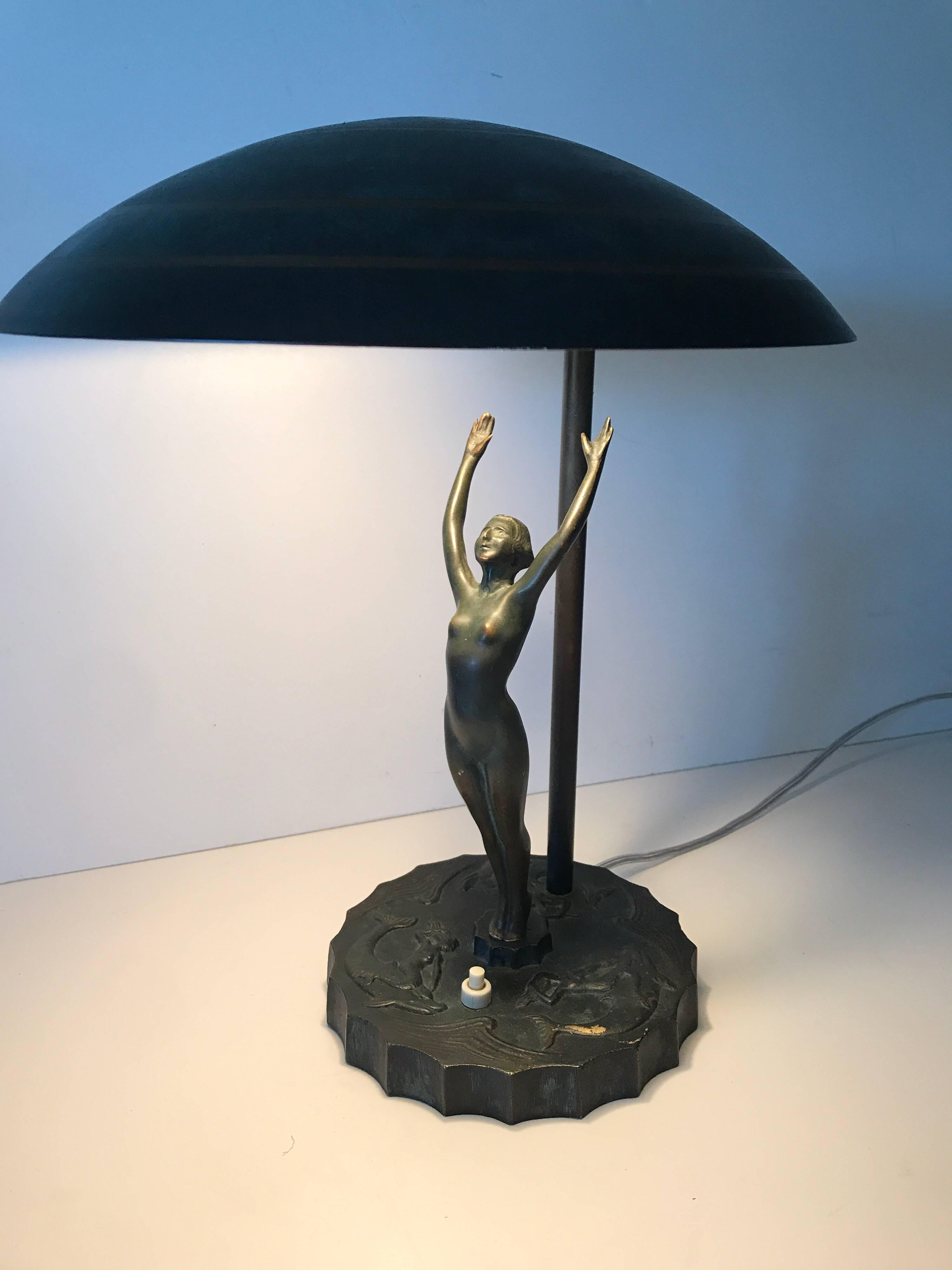 Mid-20th Century Swedish Art Deco Bronze and Steel Table Lamp  For Sale