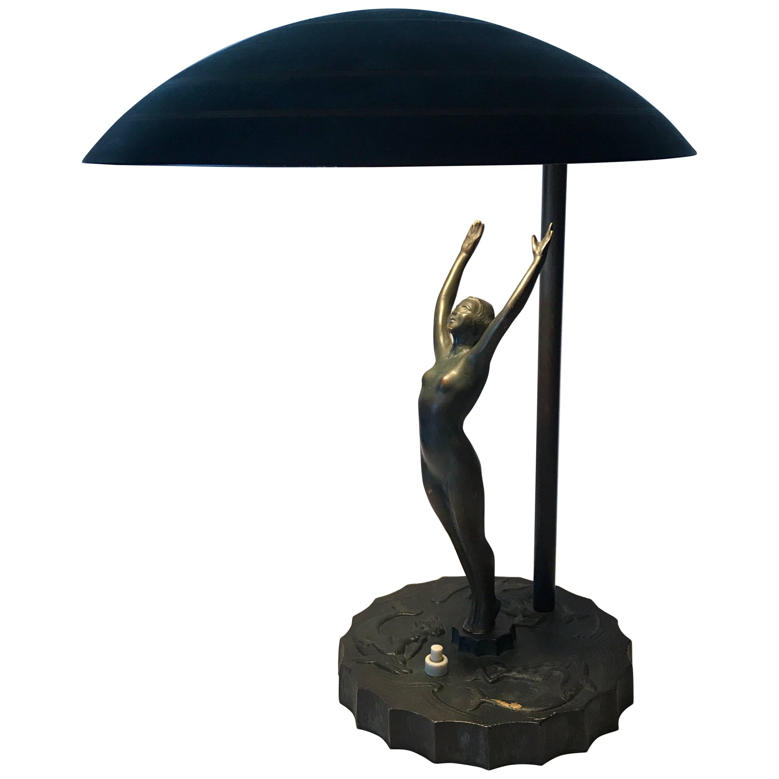Swedish Art Deco Bronze and Steel Table Lamp  For Sale