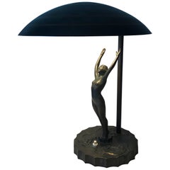 Swedish Art Deco Bronze and Steel Table Lamp 