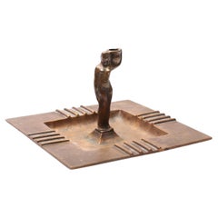 Portavelas Art Decó sueco de bronce de GAB con desnudo femenino, años 30