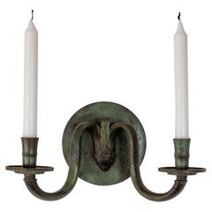 Swedish Art Deco Bronze Double-Arm Wall Sconce with Green Patina, circa 1930