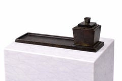 Swedish Art Deco Bronze Inkwell by GAB, 1930s – Minimalist Desk Set with Tray