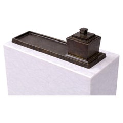 Swedish Art Deco Bronze Inkwell by GAB, 1930s – Minimalist Desk Set with Tray