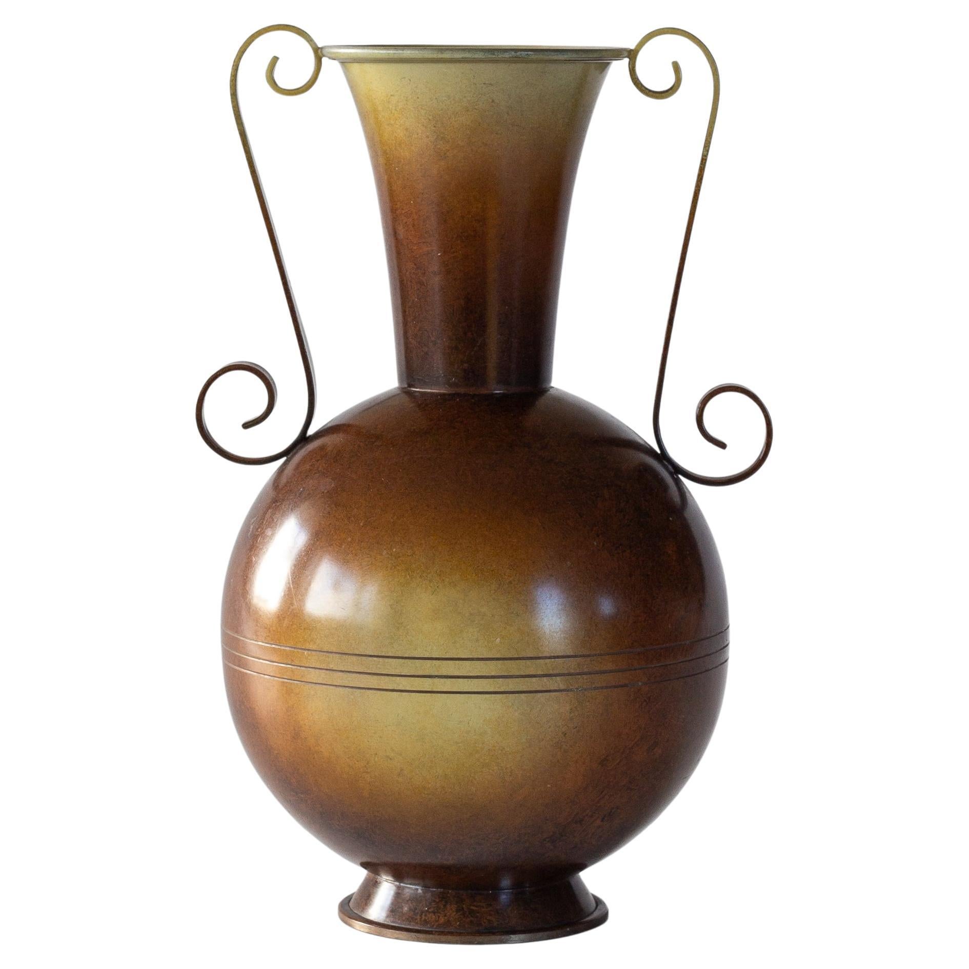 Swedish Art Deco Bronze Patinated Urn Handle Vase / Amphora , Scandinavian 1930s