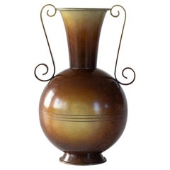 Swedish Art Deco Bronze Patinated Urn Handle Vase / Amphora , Scandinavian 1930s Swedish Art Deco Bronze Patinated Urn Handle Vase / Amphora , Scandinavian 1930s