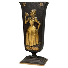 Swedish Art Deco Bronze Vase by Oskar Antonsson for Ystad-Metall, Figural Relief