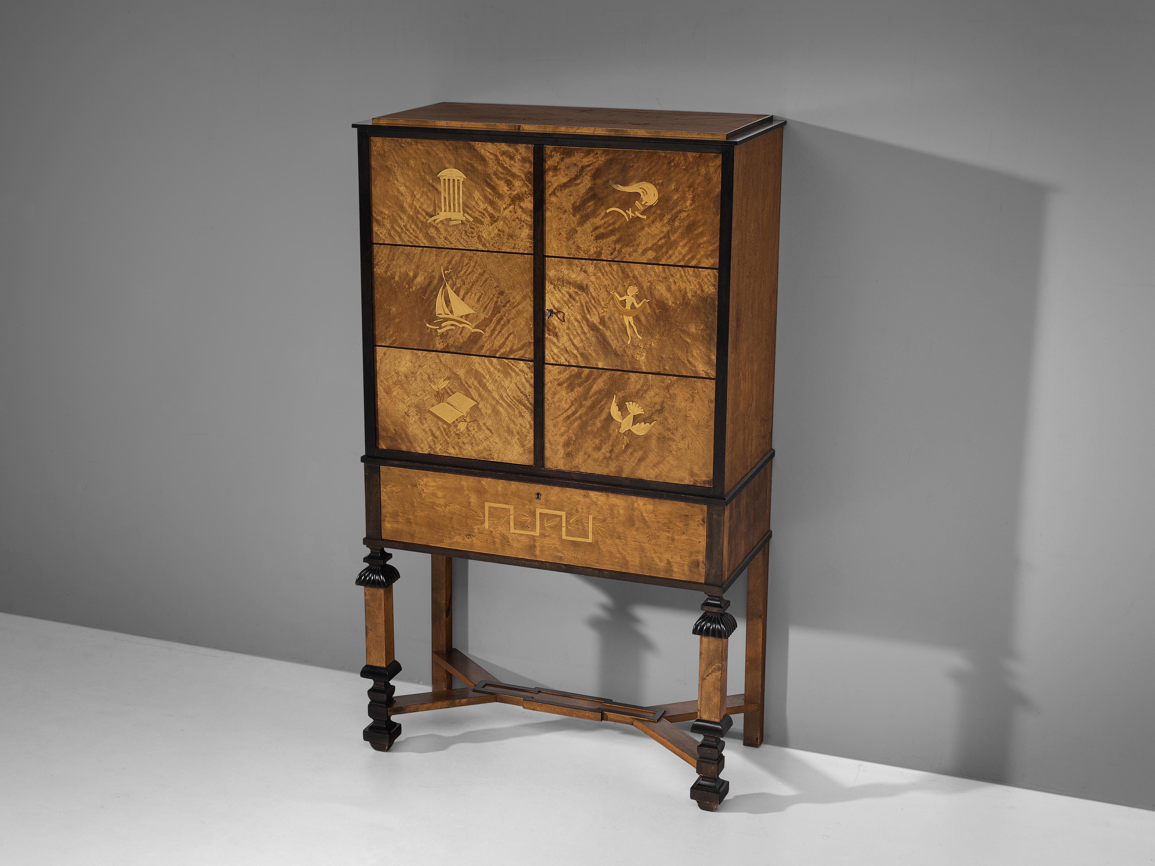Swedish Art Deco Cabinet in Birch with Hand-Painted Motives 1