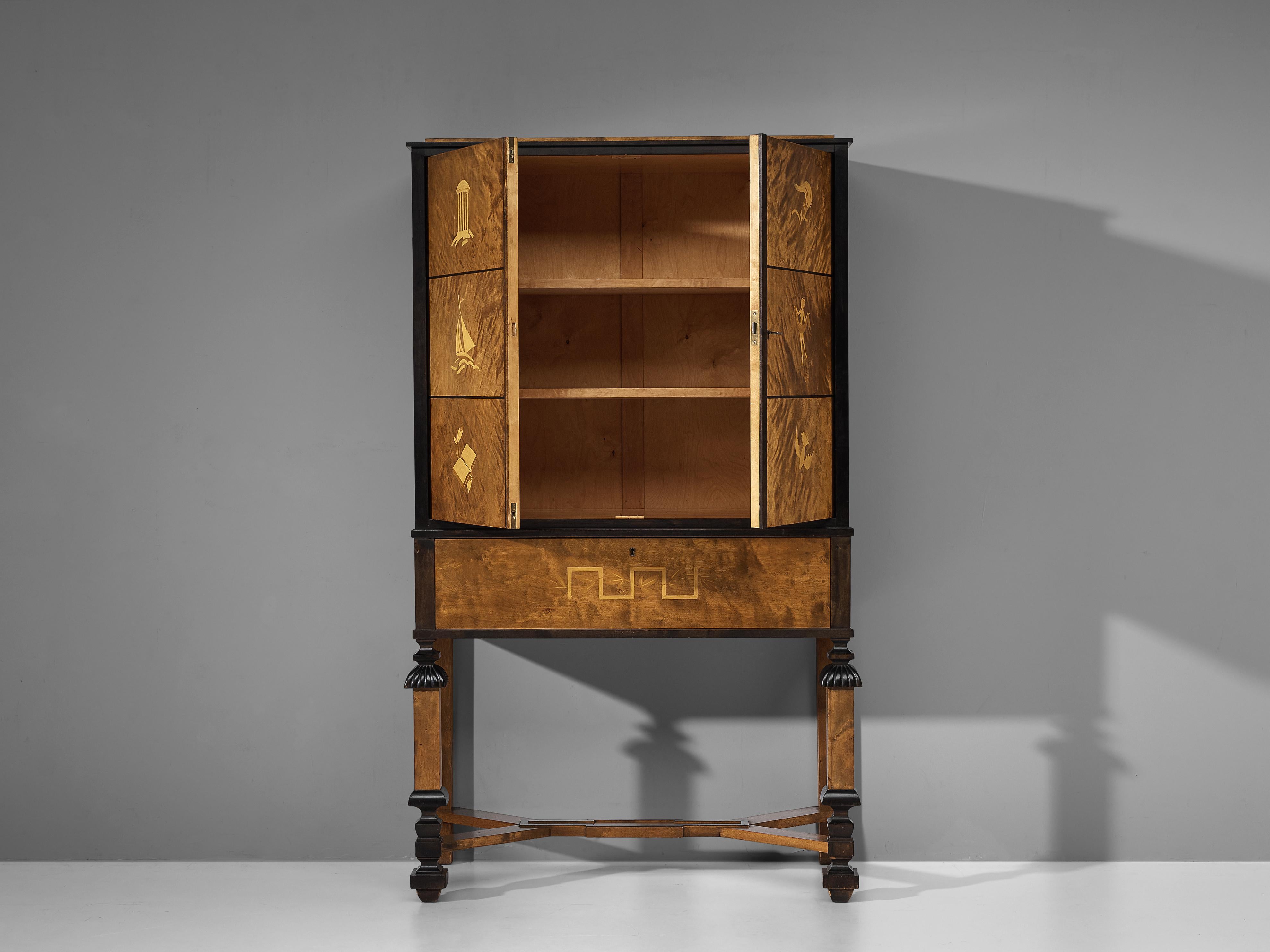 Swedish Art Deco Cabinet in Birch with Hand-Painted Motives 3