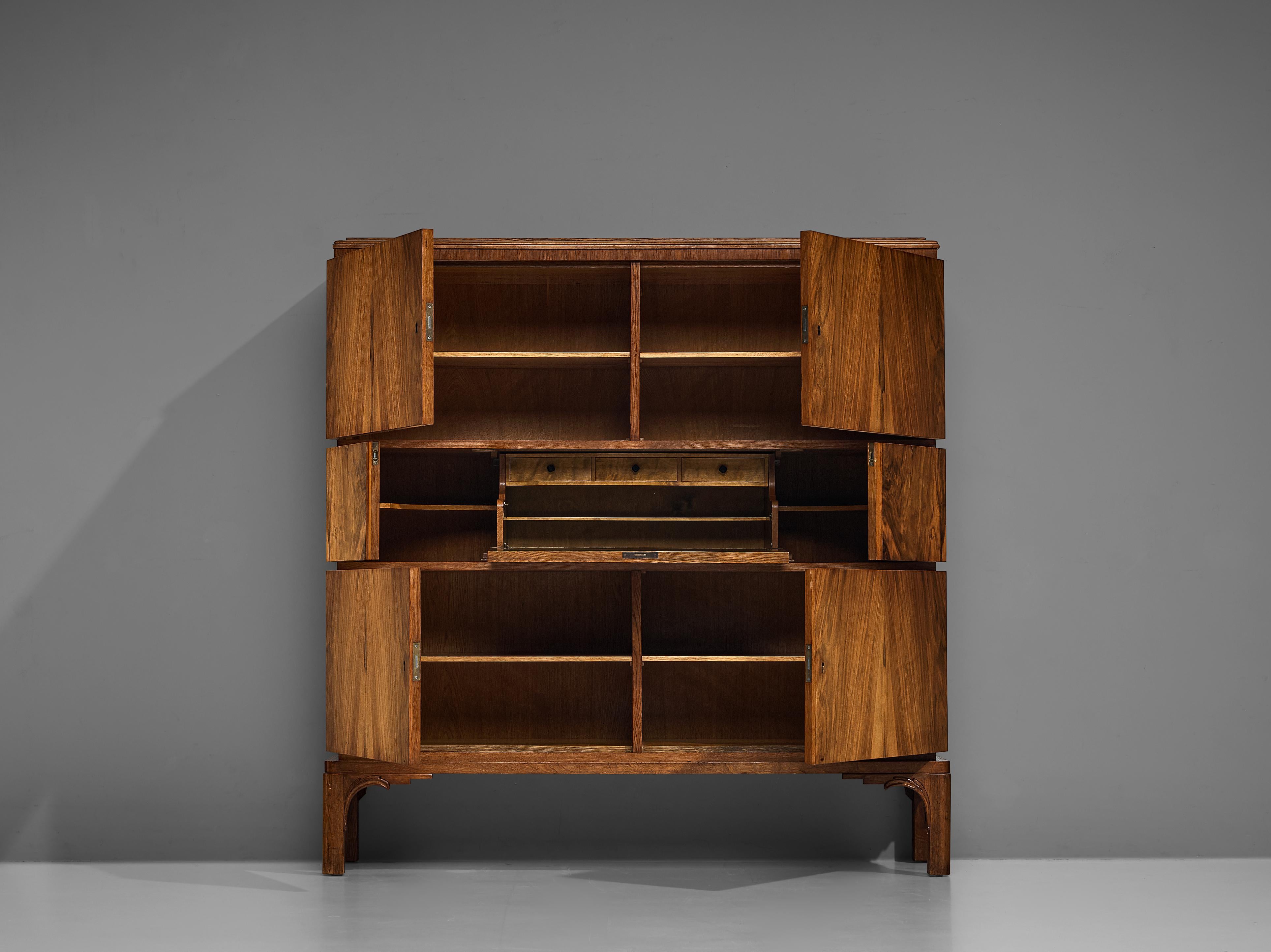 Swedish Art Deco Cabinet with Secretaire in Walnut Veneer and Oak 2