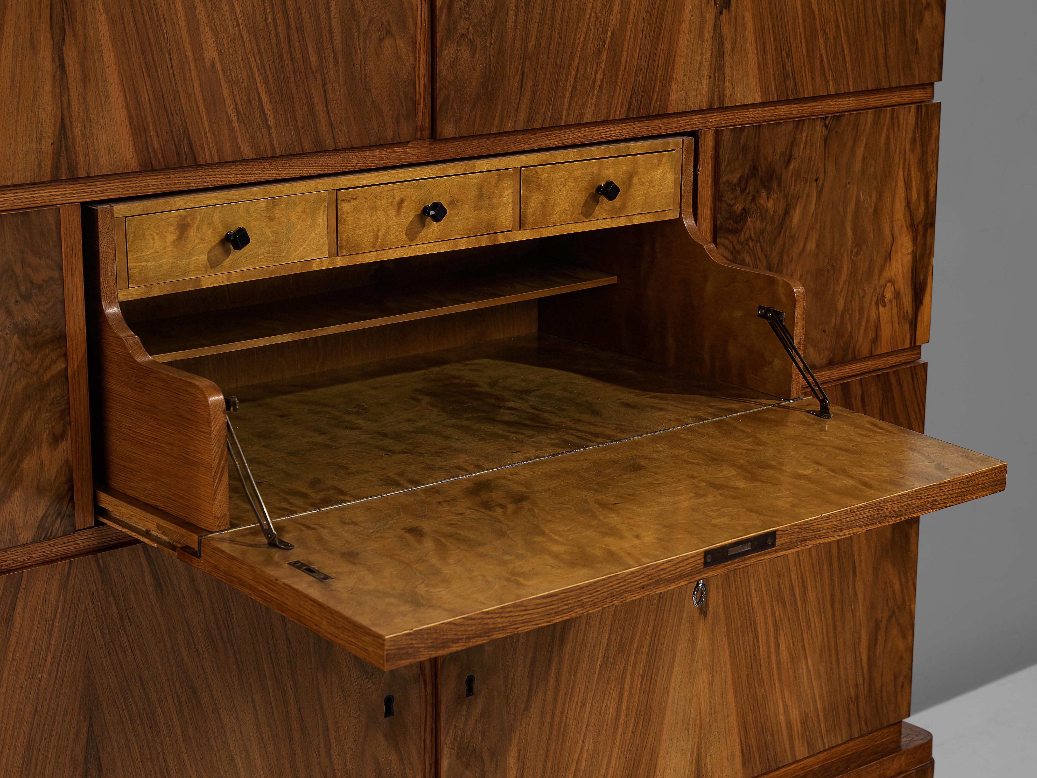 Swedish Art Deco Cabinet with Secretaire in Walnut Veneer and Oak 3