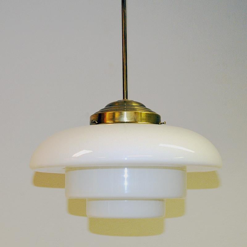 Scandinavian Modern Swedish Art Deco ceiling lamp with opaline glass shade 1930s  For Sale