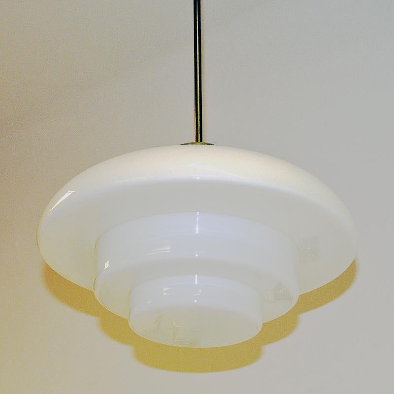 Swedish Art Deco ceiling lamp with opaline glass shade 1930s  In Good Condition For Sale In Stockholm, SE