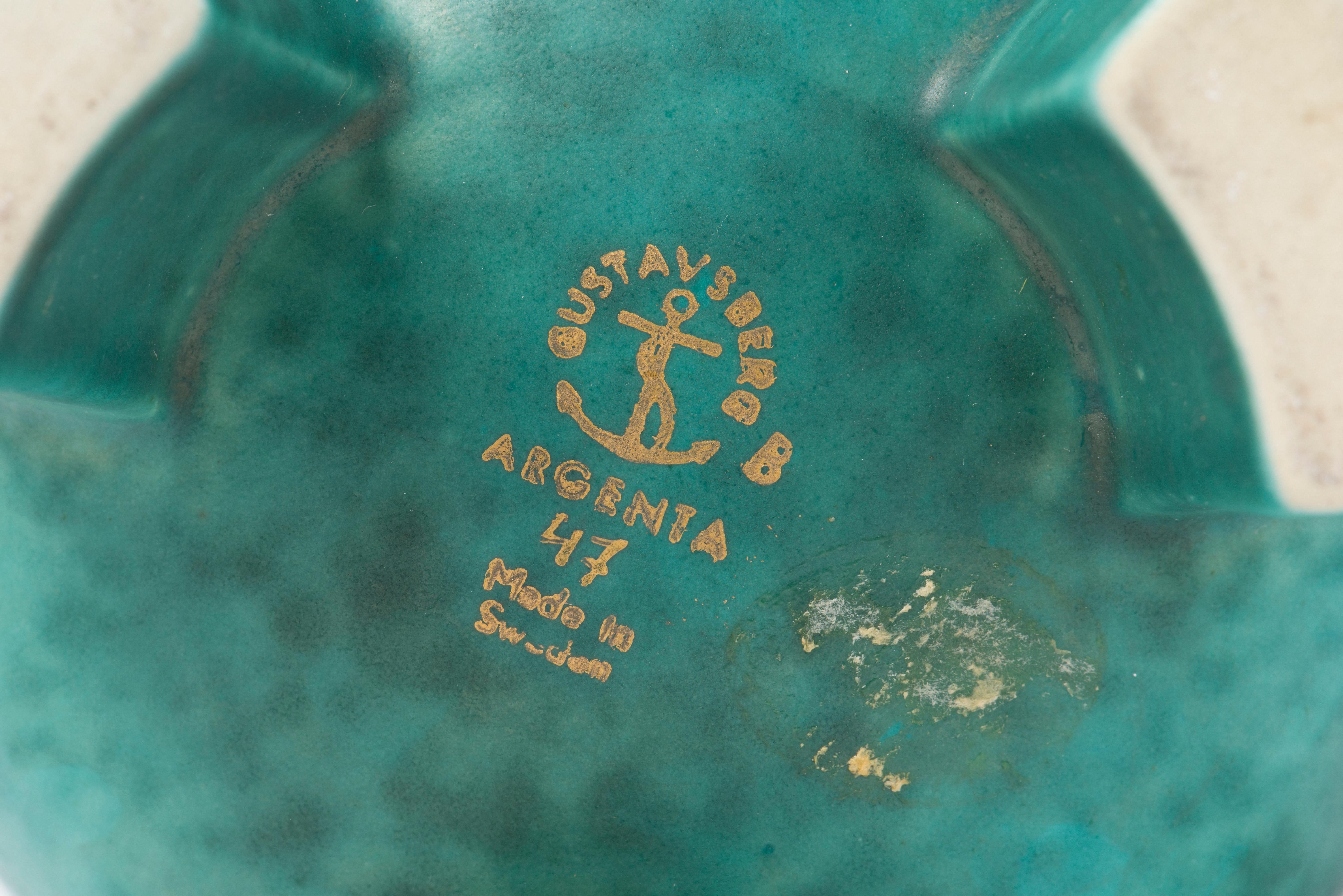 Mid-20th Century Swedish Art Deco Ceramic Fish Silver and Aquamarine Vase, 1947 For Sale
