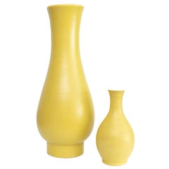 Vintage Swedish Art Deco Ceramic Vases in Yellow Crackle Glaze by Artist Ewald Dahlskog