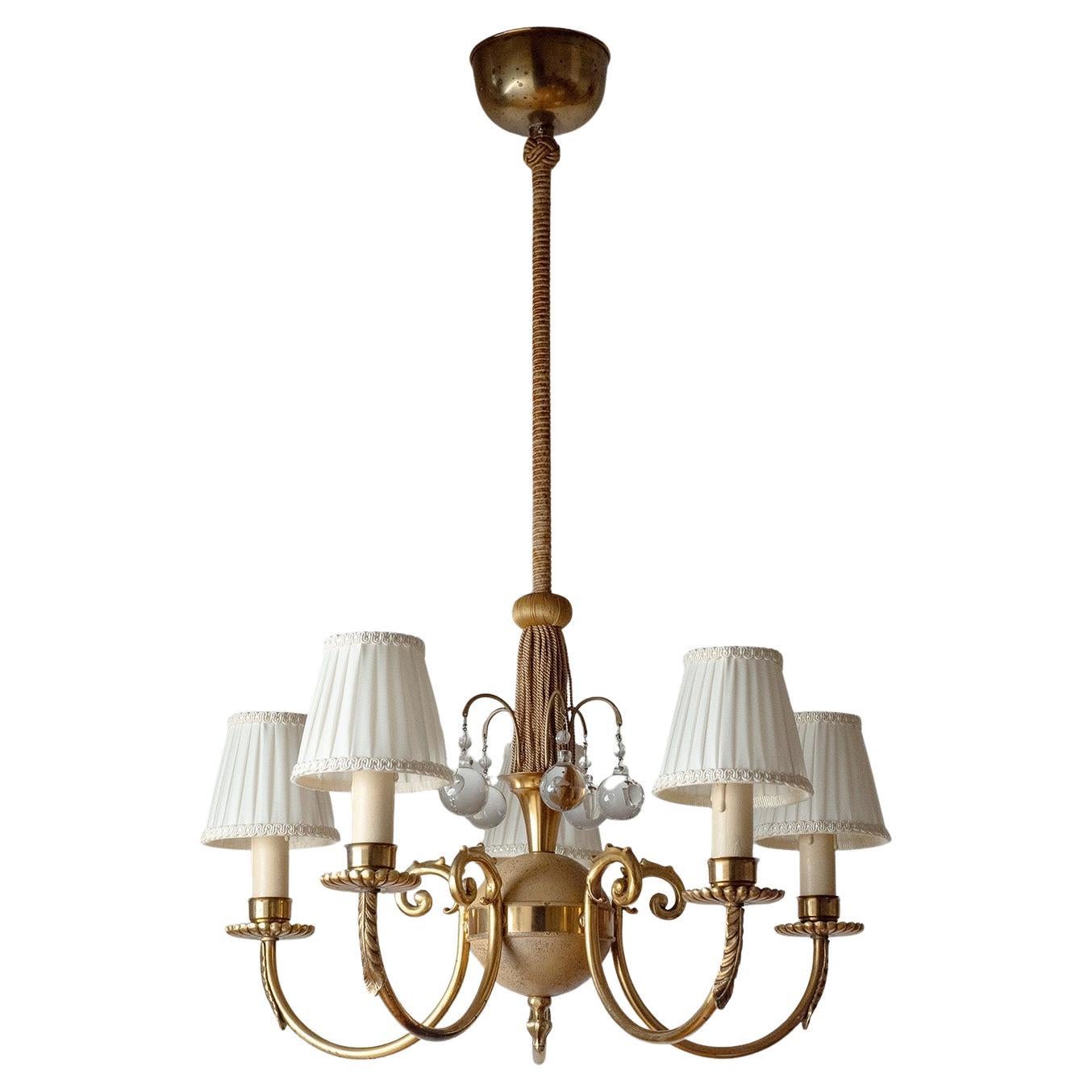 Swedish Art Deco Chandelier, 1930s en venta