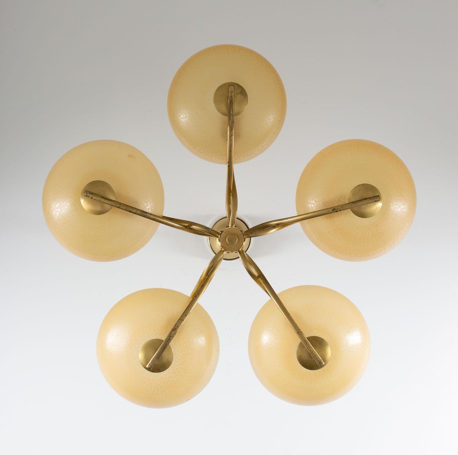 20th Century Swedish Art Deco Chandelier in Brass and Glass