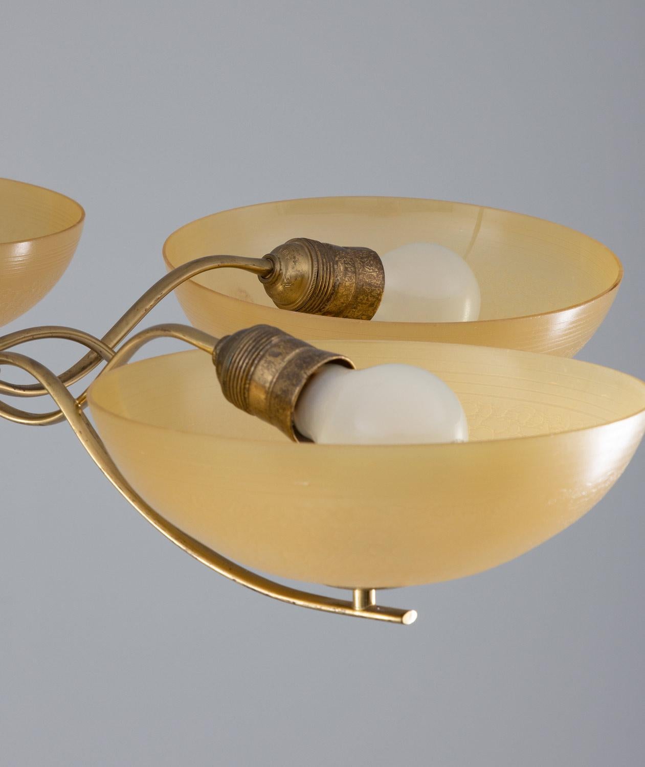 Swedish Art Deco Chandelier in Brass and Glass 2