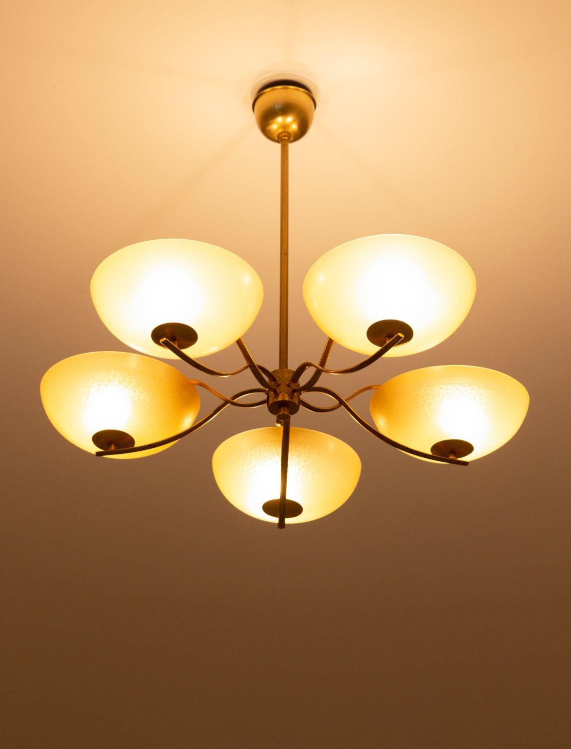 Swedish Art Deco Chandelier in Brass and Glass 3