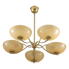 Swedish Art Deco Chandelier in Brass and Glass