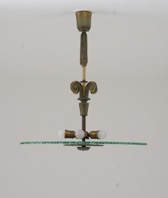 Swedish Art Deco Chandelier in Glass and Patinated Brass