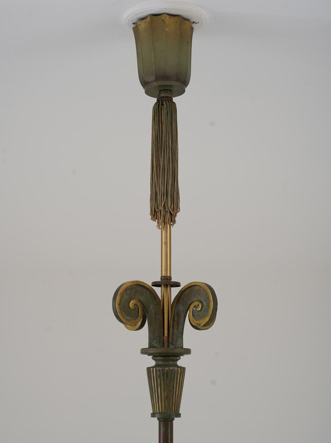 Swedish Art Deco Chandelier in Glass and Patinated Brass For Sale 1