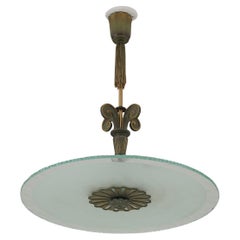 Swedish Art Deco Chandelier in Glass and Patinated Brass