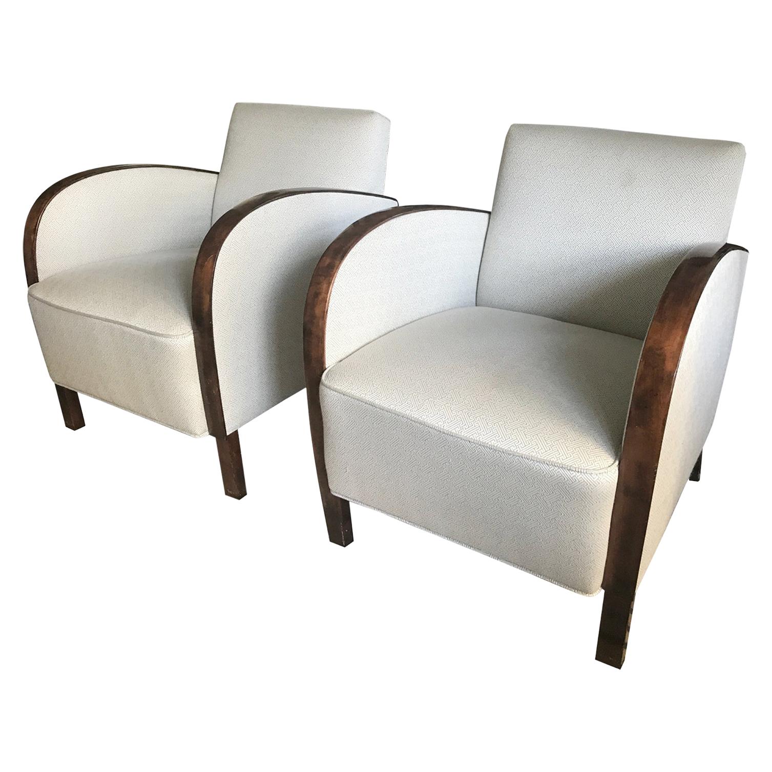 Newly Upholstered Cream / Off White Pair of Swedish Art Deco Club Chairs