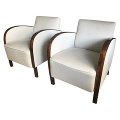 Swedish Art Deco Club Chair, Stained Birch and Cream Upholstery, Pairs Available
