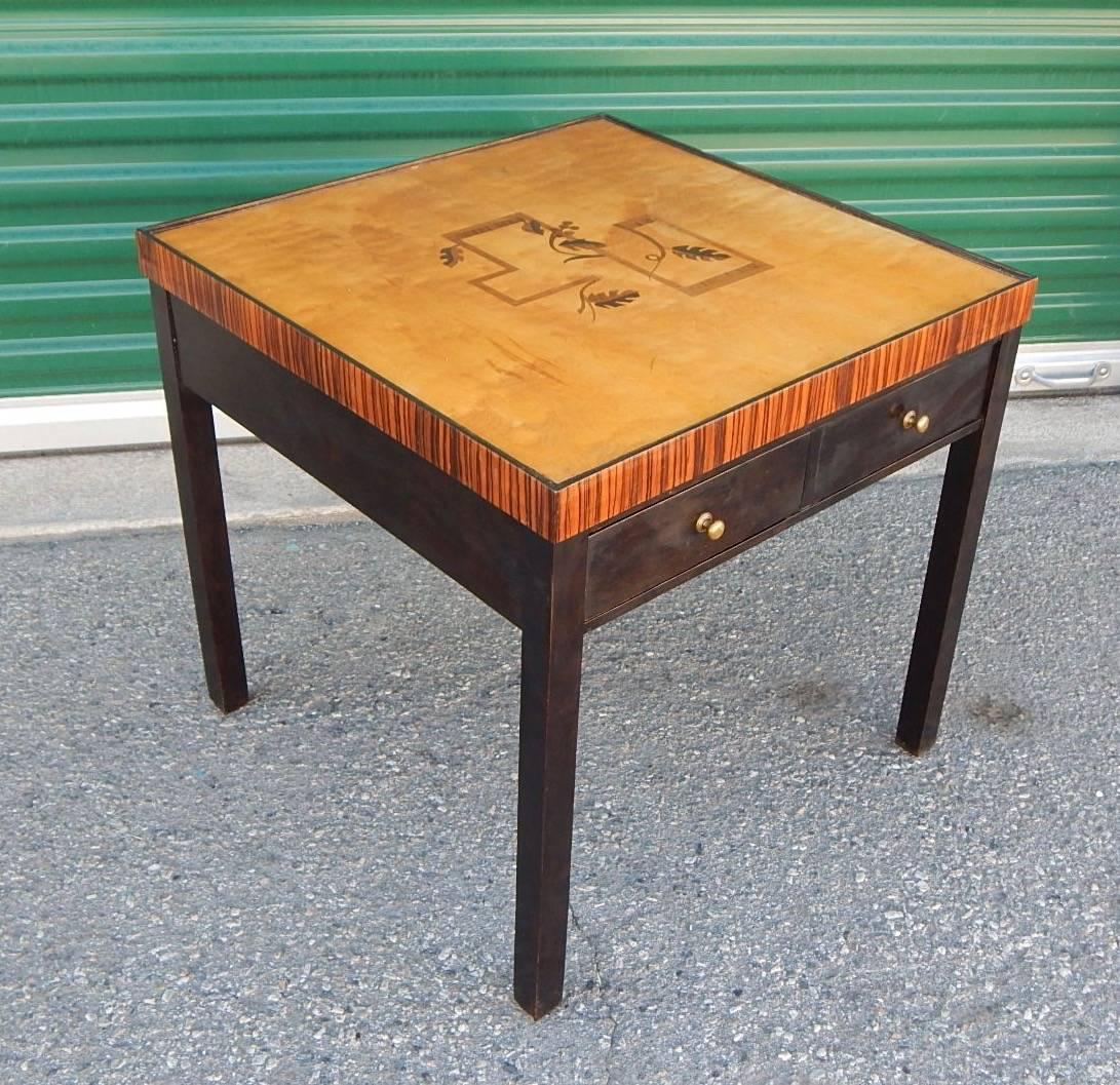 Birch Swedish Art Deco Cubic Inlaid Side/End Table, circa 1930 For Sale