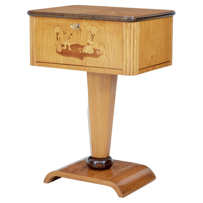 Swedish Art Deco Elm Inlaid Small Work Table For Sale at 1stDibs