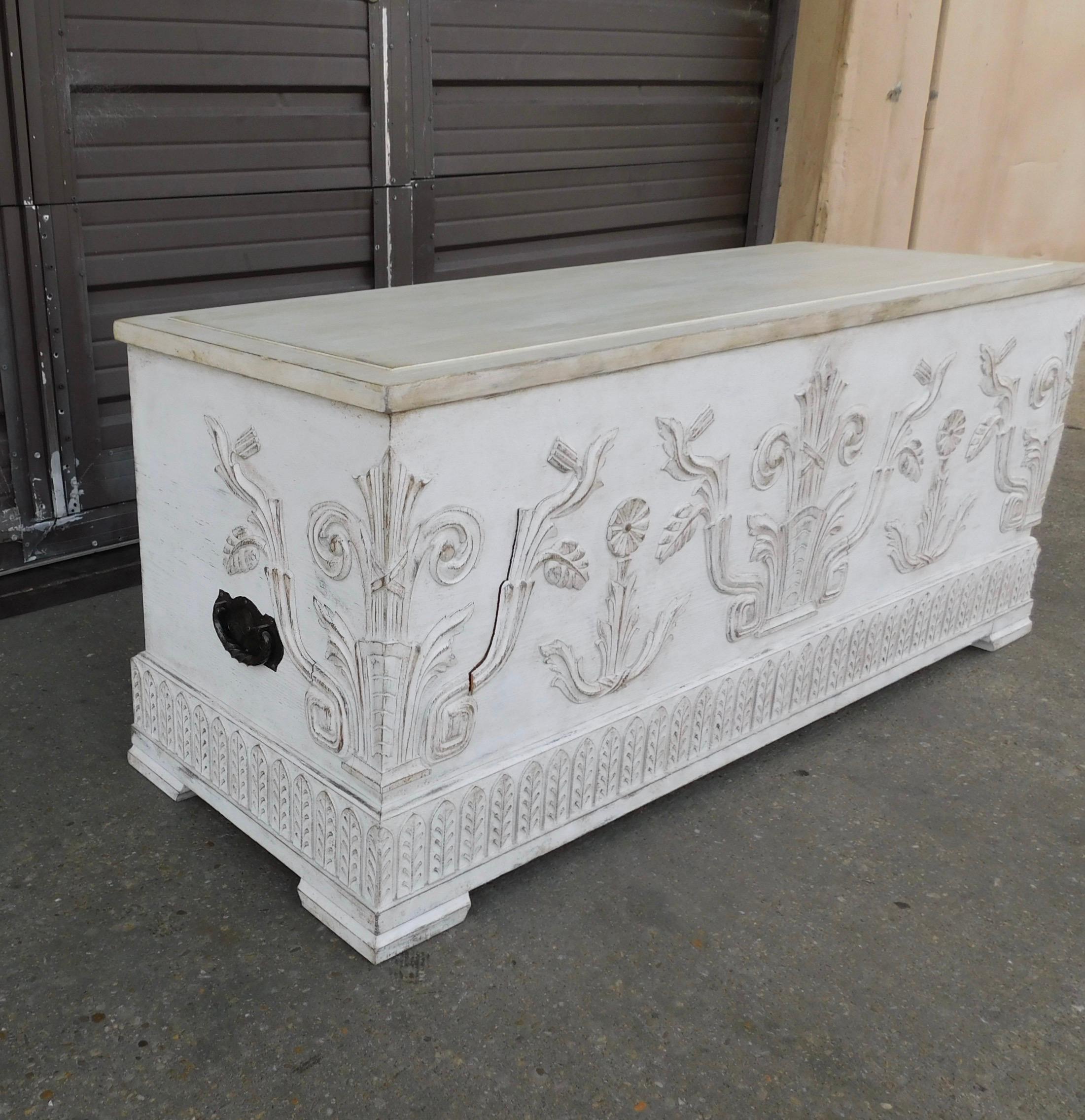 Oak Swedish Art Deco Era Gustavian White Painted Storage Chest Circa 1920 For Sale