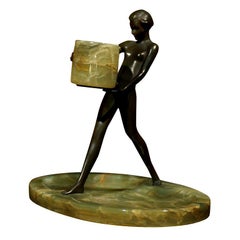 Swedish Art Deco Female Nude Bronze Sculpture on Onyx Base