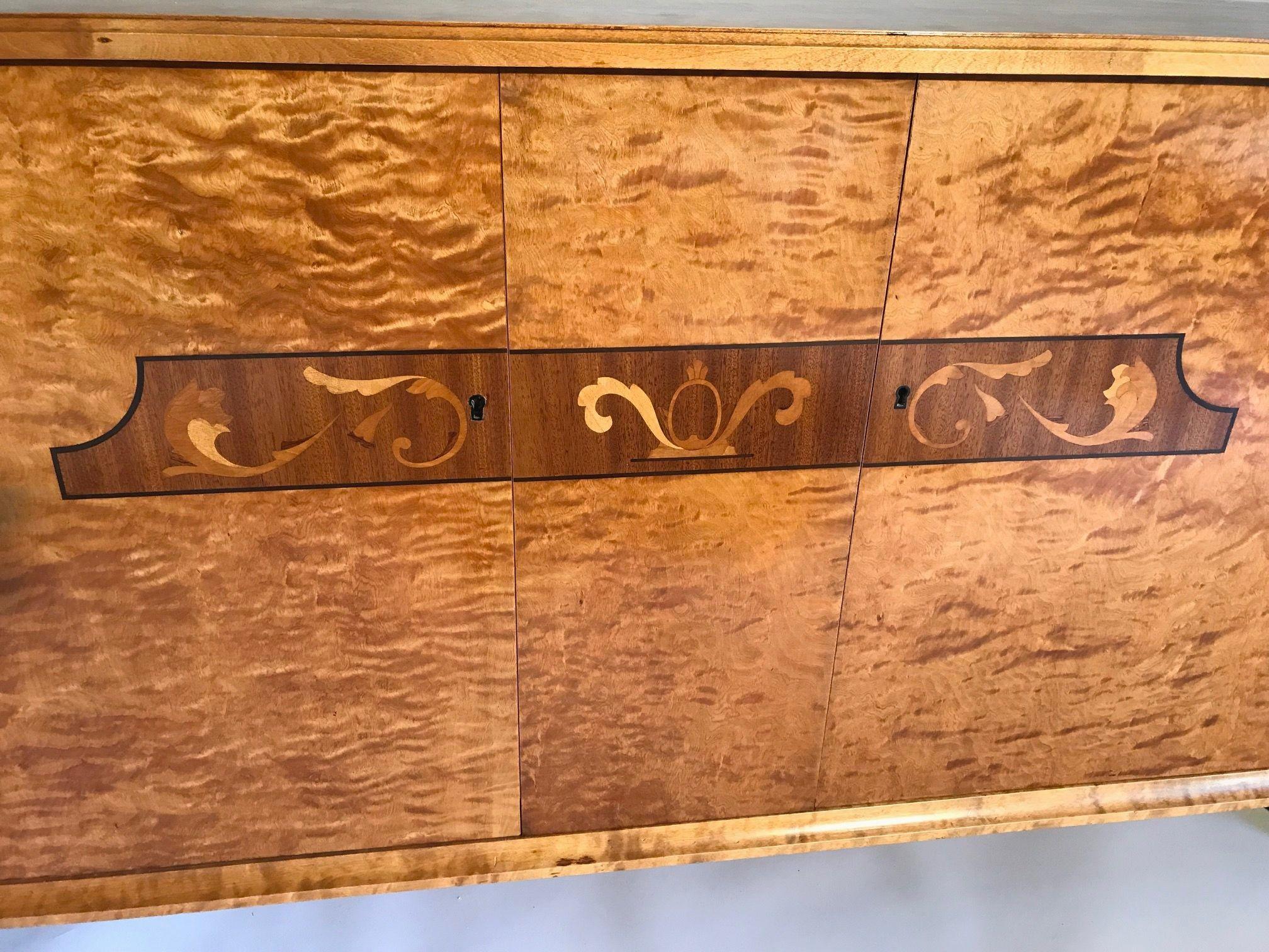 Swedish Art Deco Flame Birch Sideboard 2