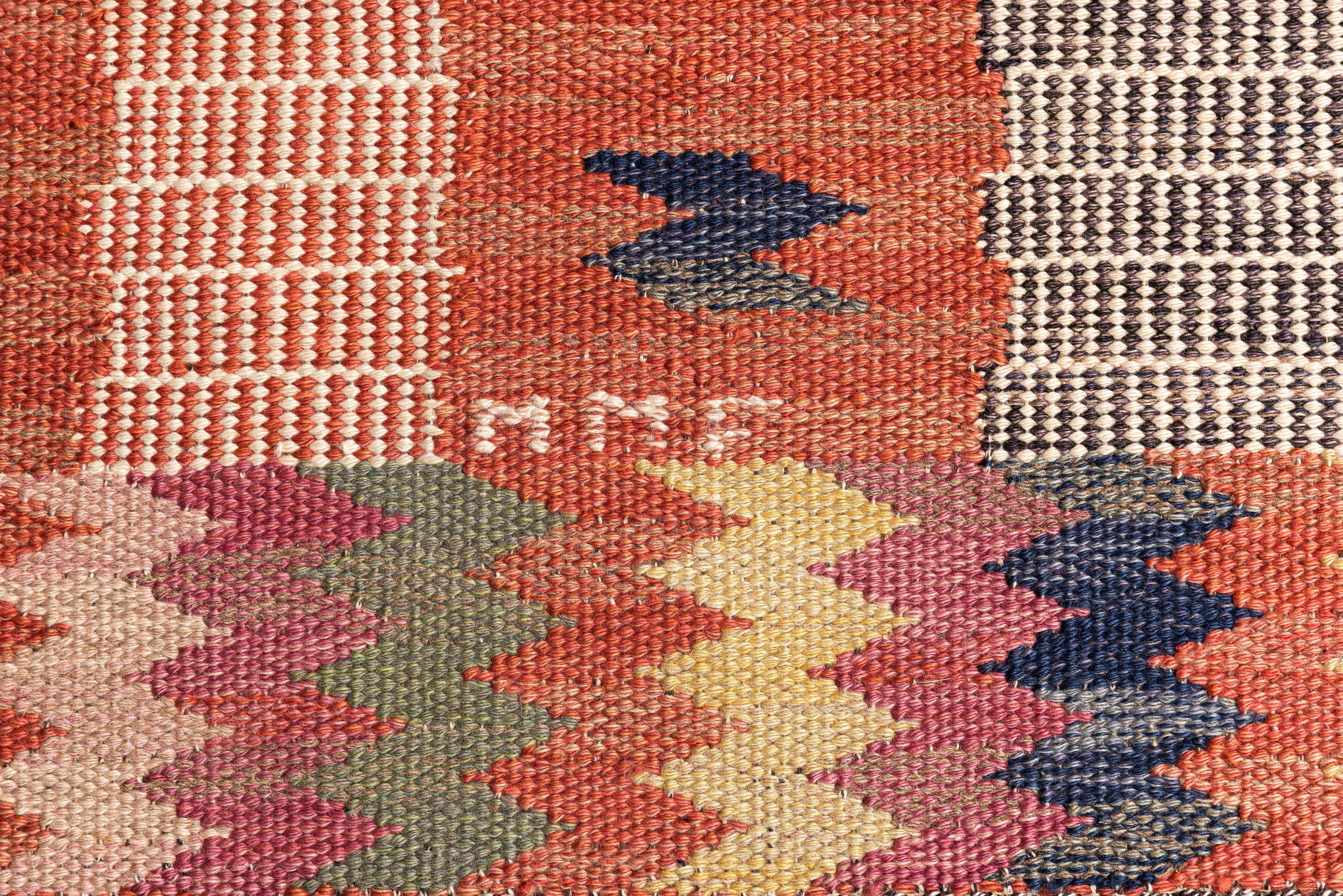 Schwedischer moderner Flachgewebe-Teppich Mrta Ms Fjerterstrm, signiert MMF, 1937 (Handgeknüpft) im Angebot