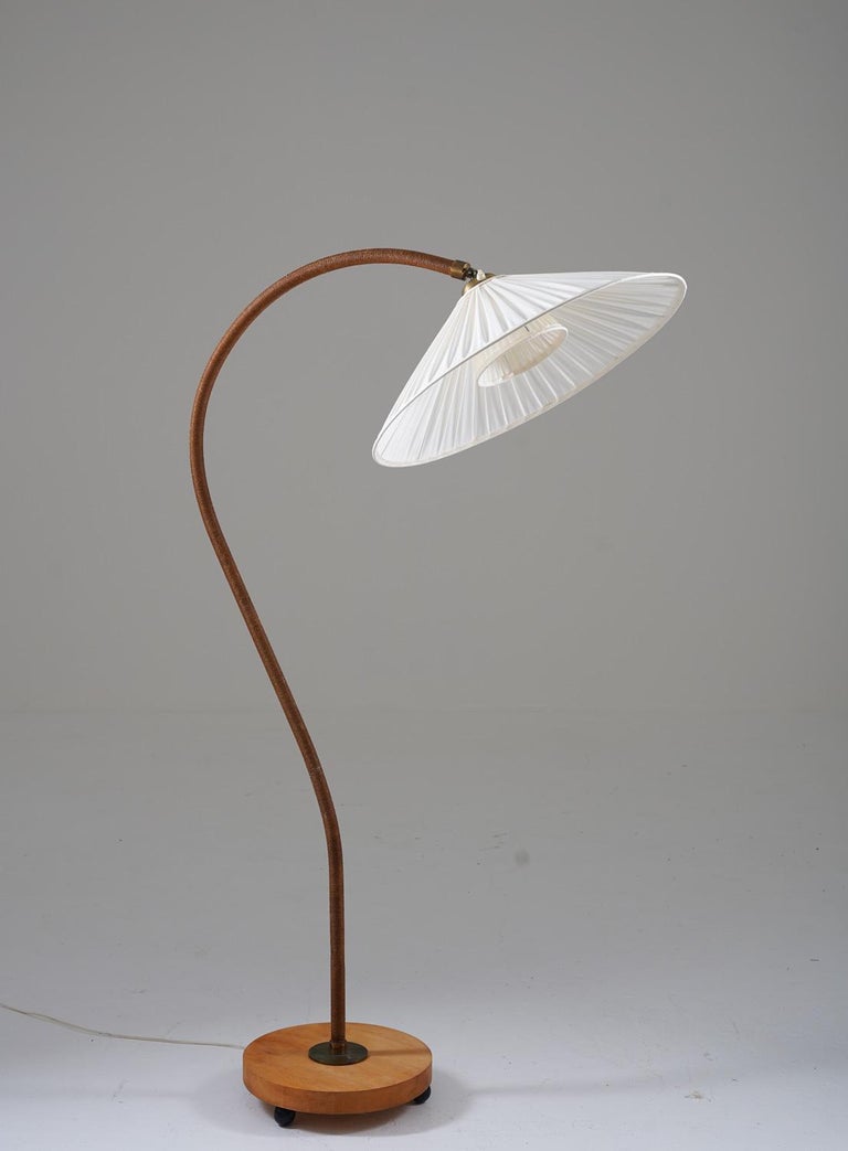 Swedish Art Deco Floor Lamp in Brass and Paper Cord Webbing at 1stDibs
